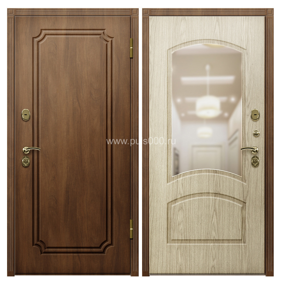 Входная металлическая квартирная дверь МДФ с зеркалом орех дуб выбеленый MDF-313, цена 26 097  руб.